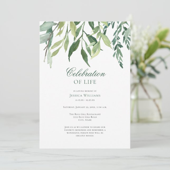 Invitación Elegante celebración funeraria de la vegetación de (Anverso de pie)