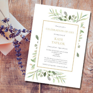Invitación Elegante celebración funeraria de la vida con vege