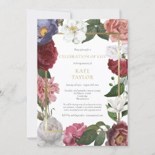 Invitación Elegante celebración funeraria de la vida Rosa flo