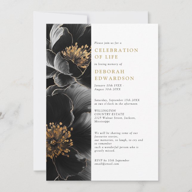 Invitación Elegante Celebración Moderna De La Vida Con Flores (Anverso)