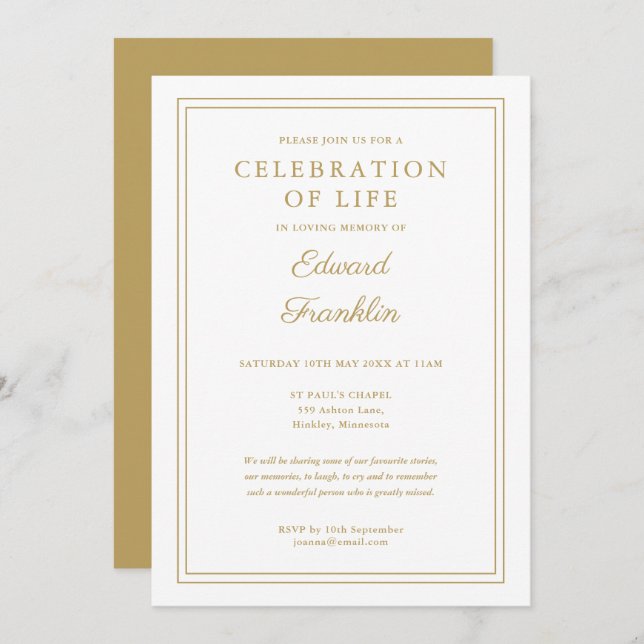 Invitación Elegante Celebración Moderna Del Oro De La Vida Fu (Anverso / Reverso)