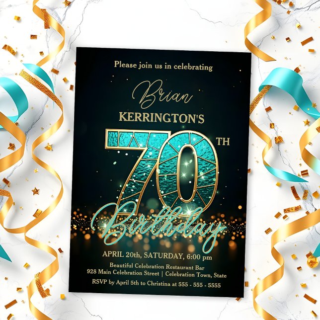 Invitación Elegante celebración Verde azulada y de oro de los (Subido por el creador)