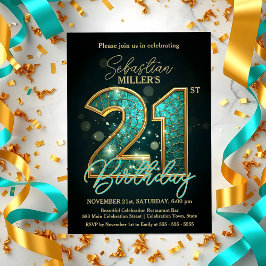 Invitación Elegante celebración Verde azulada y de oro del 21