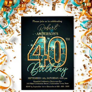 Invitación Elegante celebración Verde azulada y de oro por lo