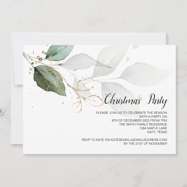 Invitación Elegante celebración verde Fiesta de Navidades (Anverso)