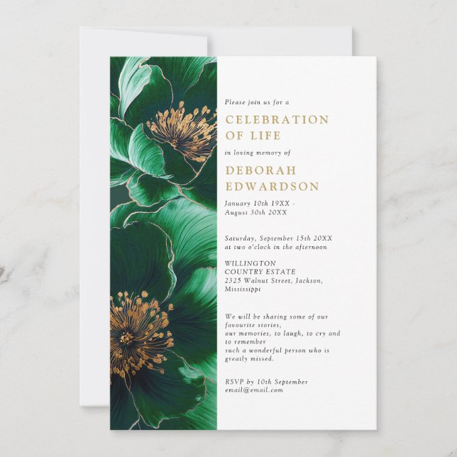 Invitación Elegante Celebración Verde Floral De La Vida (Anverso)