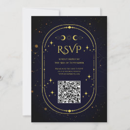 Invitación Elegante Celestial Gold Moon Dark Blue RSVP