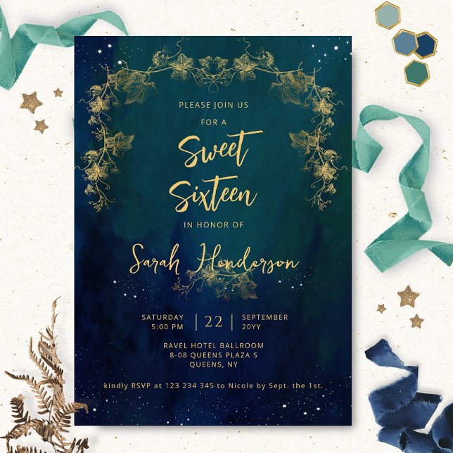Invitación Elegante Celestial Starry Night Sweet Dieciséis (Subido por el creador)