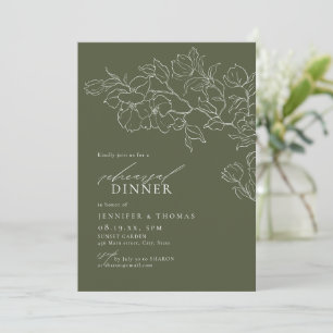 Invitación Elegante cena con sabores florales de color verde