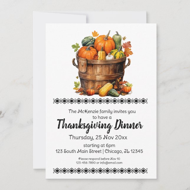 Invitación Elegante cena de Acción de Gracias (Anverso)