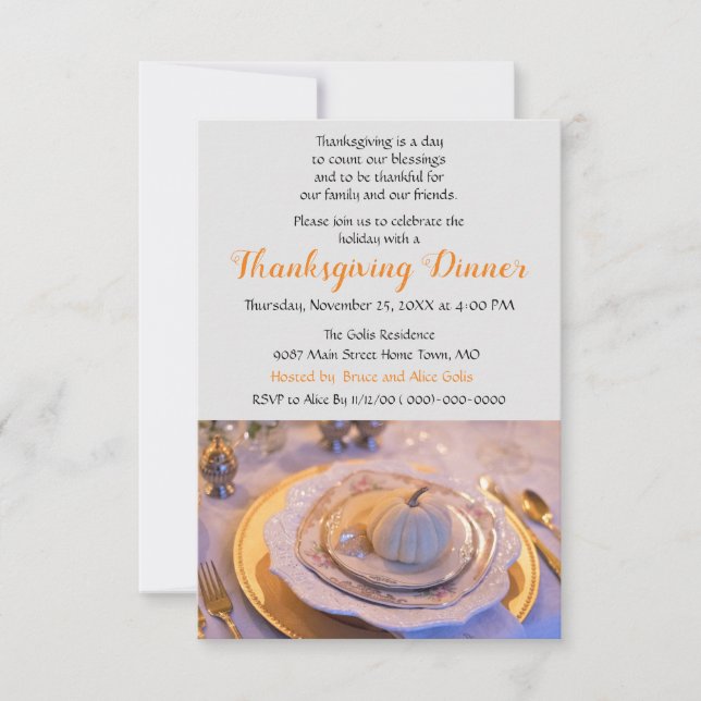 Invitación Elegante cena de Acción de Gracias (Anverso)