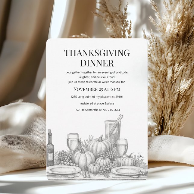 Invitación Elegante cena de Acción de Gracias a mano (Subido por el creador)