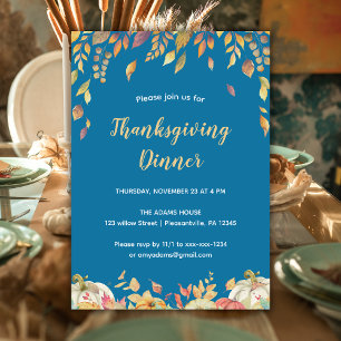 Invitación Elegante cena de Acción de Gracias color de agua a