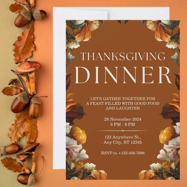 Invitación Elegante cena de Acción de Gracias con Flores Marr (Subido por el creador)