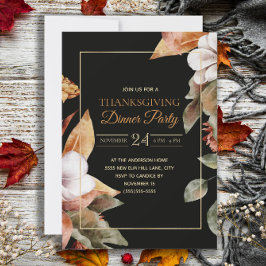 Invitación Elegante cena de Acción de Gracias con hojas de ot