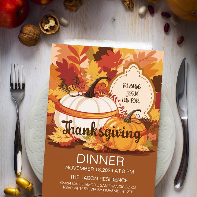 Invitación Elegante cena de Acción de Gracias con temática de (Thanksgiving invite)