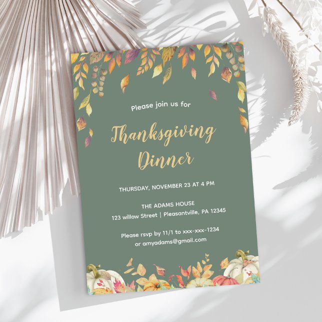 Invitación Elegante cena de Acción de Gracias de Fall Sage (Subido por el creador)