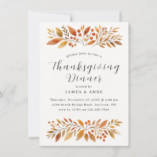 Invitación Elegante cena de Acción de Gracias en otoño con sa