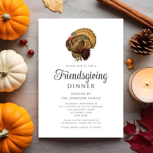 Invitación Elegante cena de Acción de Gracias en Turquía (Elegant Vintage Turkey Thanksgiving Dinner Invitation)