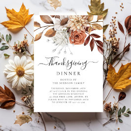 Invitación Elegante cena de Acción de Gracias floral de otoño