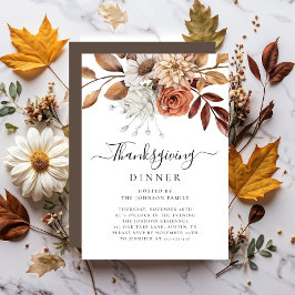 Invitación Elegante cena de Acción de Gracias floral de otoño