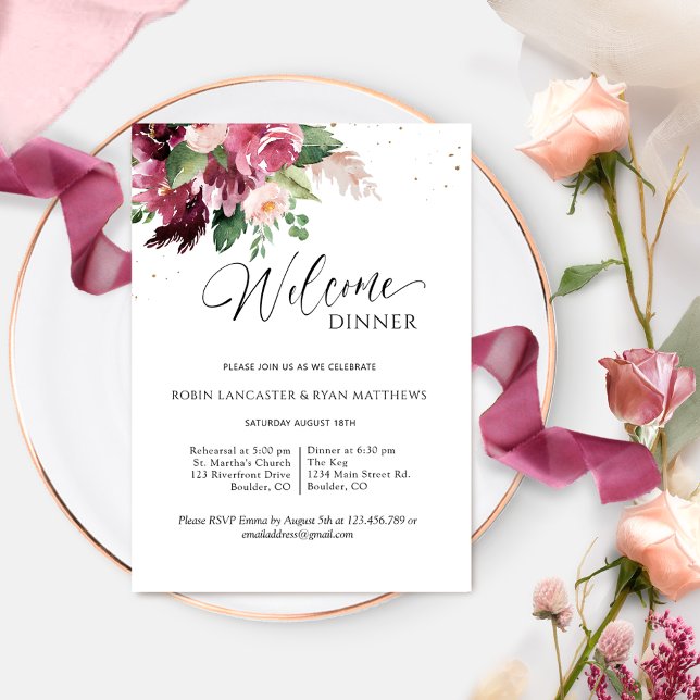 Invitación Elegante cena de bienvenida rosa burdeos (Subido por el creador)