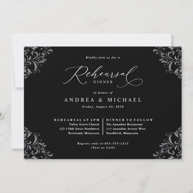 Invitación Elegante cena de Boda blanco y negro (Anverso)