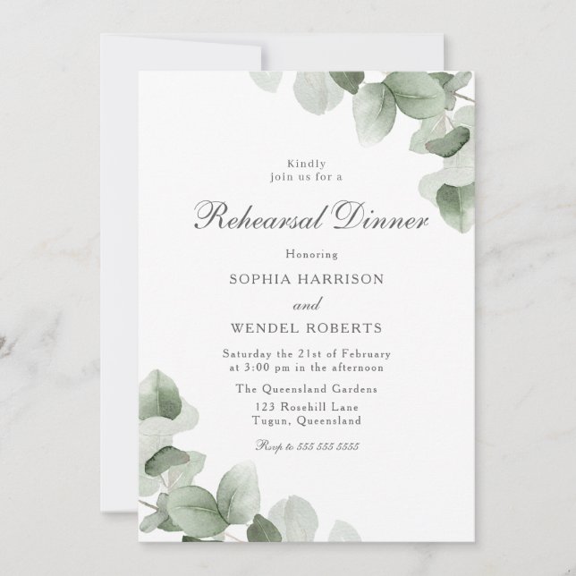 Invitación Elegante cena de Boda de hojas verdes (Anverso)