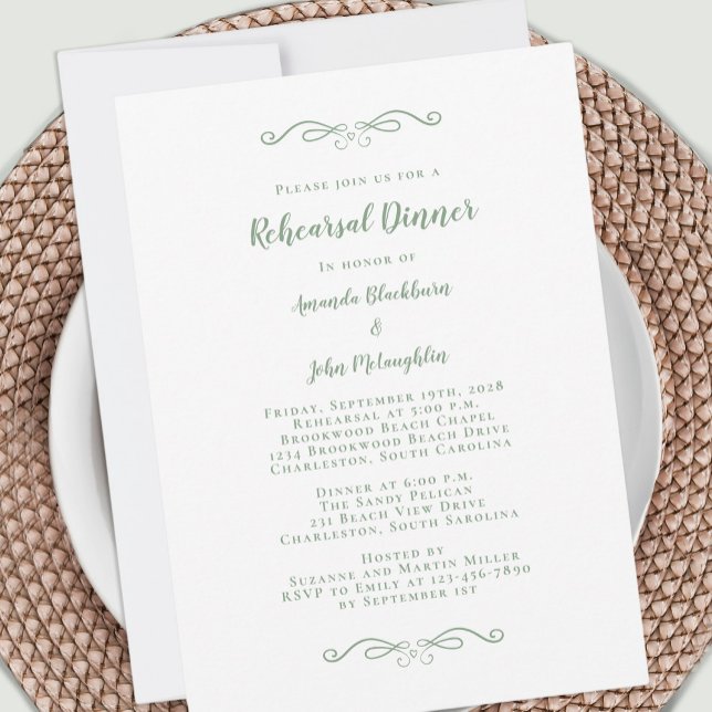 Invitación Elegante cena de Boda de Moda blanca verde (Subido por el creador)