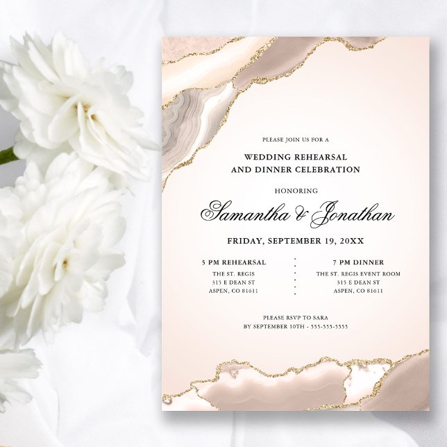 Invitación Elegante cena de Boda de Rubor Agate (Subido por el creador)