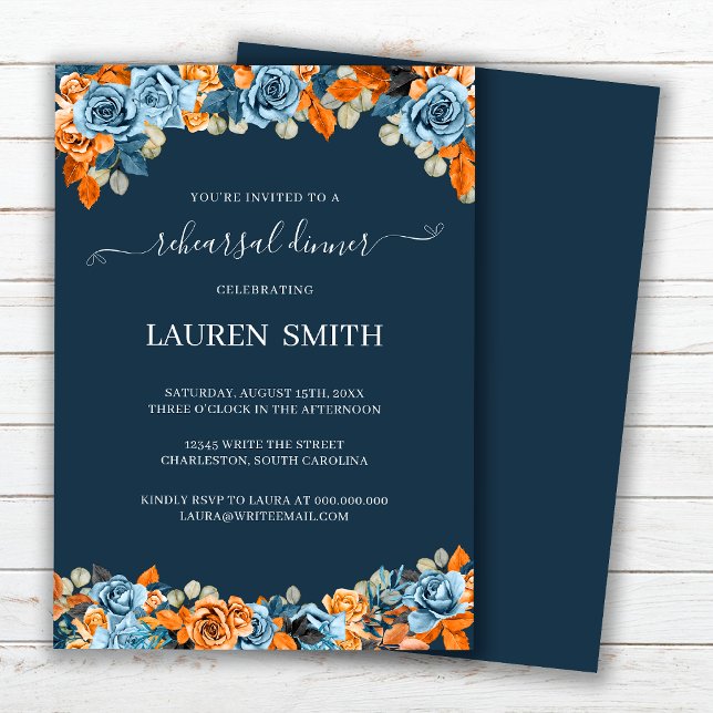 Invitación Elegante cena de Boda de Terracota Azul (Subido por el creador)