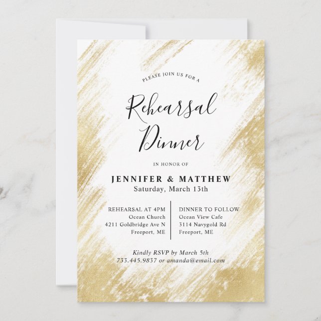 Invitación Elegante cena de Boda dorado y blanco (Anverso)