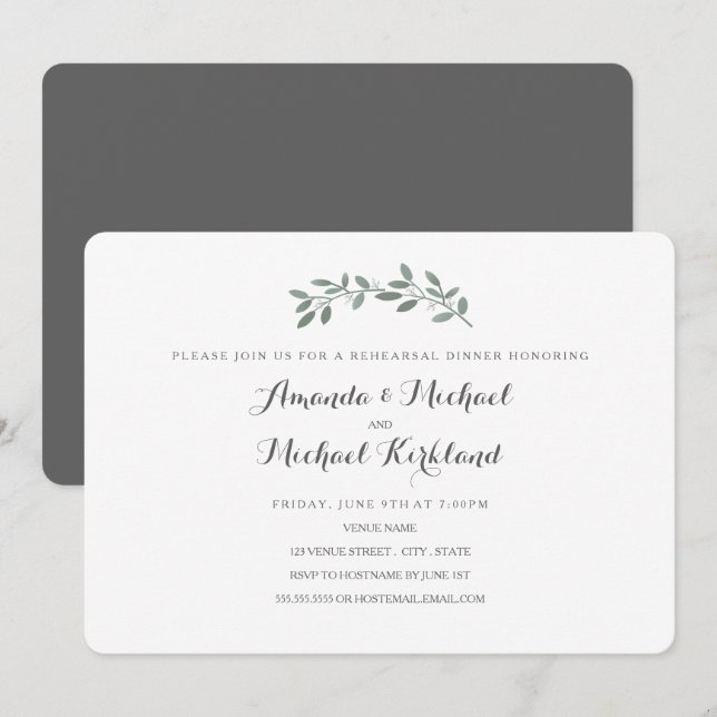 Invitación Elegante cena de Boda Eucalyptus (Anverso / Reverso)