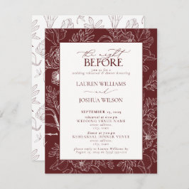 Invitación Elegante cena de Boda floral borgoñona