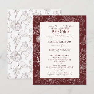 Invitación Elegante cena de Boda floral borgoñona
