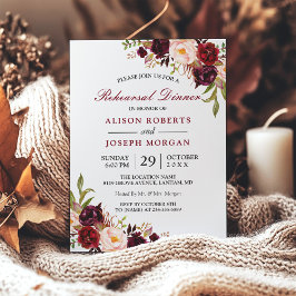 Invitación Elegante cena de Boda floral borgoñona
