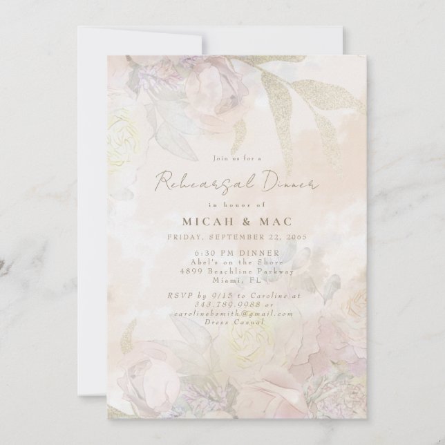 Invitación Elegante cena de Boda floral de Rubor (Anverso)