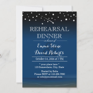 Invitación Elegante cena de Boda nocturno azul estrellado