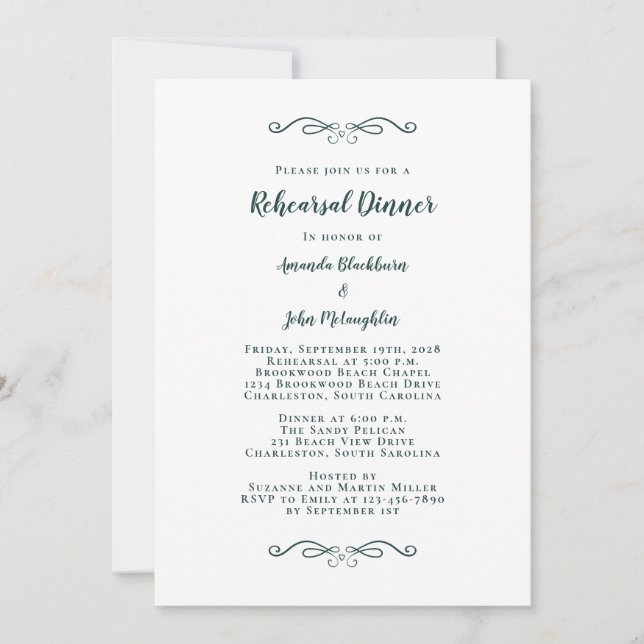 Invitación Elegante cena de Boda verde esmeralda (Anverso)