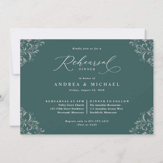 Invitación Elegante cena de Boda verde esmeralda (Anverso)