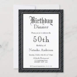 Invitación Elegante cena de cumpleaños 50 en blanco y negro