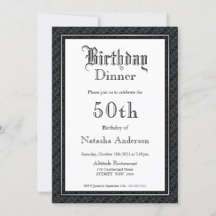 Invitación Elegante cena de cumpleaños 50 en blanco y negro