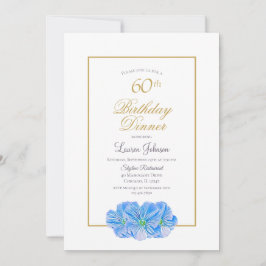 Invitación Elegante cena de cumpleaños con flores azules 60