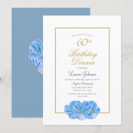 Invitación Elegante cena de cumpleaños con flores azules 60