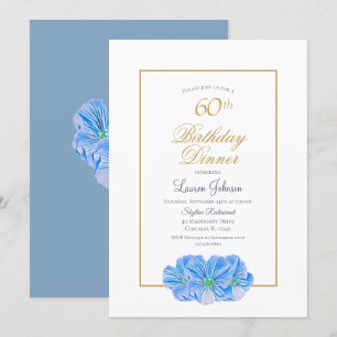 Invitación Elegante cena de cumpleaños con flores azules 60
