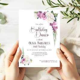 Invitación Elegante cena de cumpleaños con flores de rosa bla