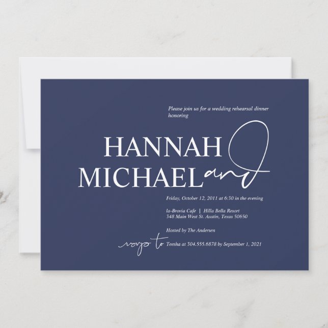 Invitación Elegante cena de ensayo Boda de minimalismo de la  (Anverso)