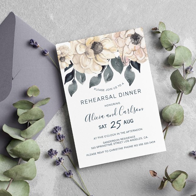 Invitación Elegante cena de ensayo botánico acuarela (Subido por el creador)