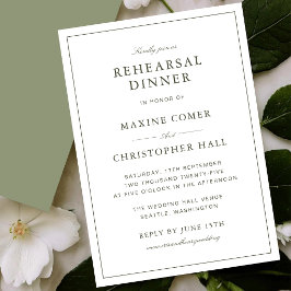 Invitación Elegante cena de ensayo clásica en verde polvorien