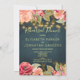 Invitación Elegante cena de ensayo con luces doradas de la ma